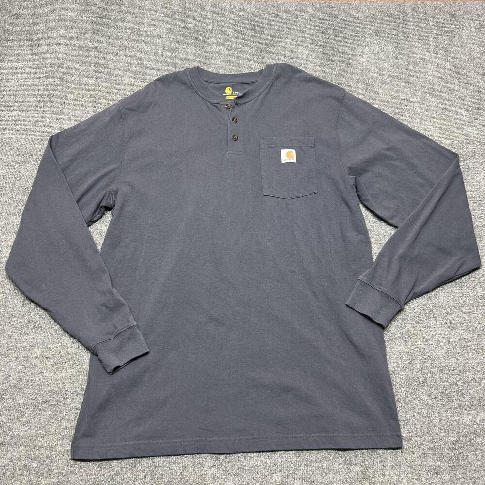 Carhartt Henley Shirt Mens Large Tall Blue Long Sleeve Pocket Workwear K128 BLS